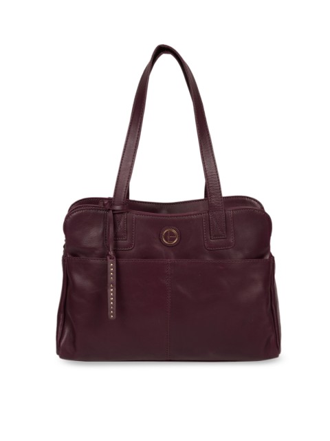 

PURE LUXURIES LONDON Women Purple Solid Genuine Leather Beacon Handbag