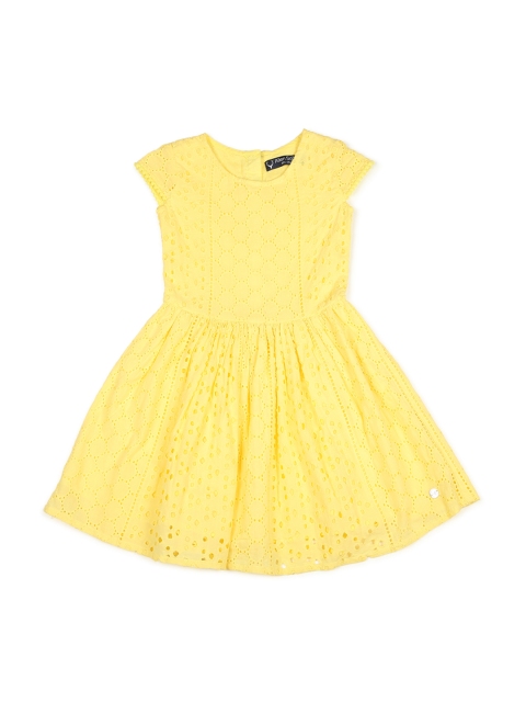 

Allen Solly Junior Girls Self Design Yellow Fit and Flare Dress