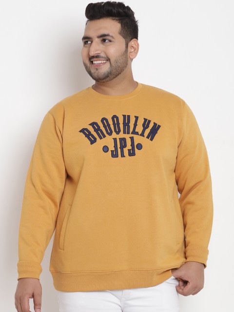 

John Pride Plus Size Men Mustard Solid Sweatshirt