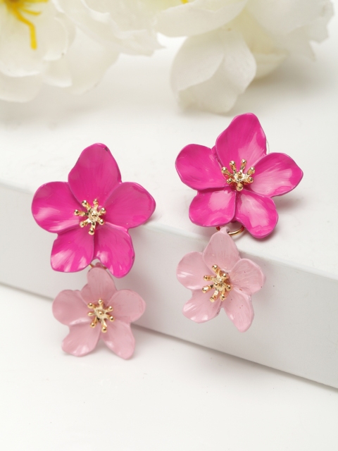 

AVANT-GARDE PARIS Women Gold-Plated Pink Floral Drop Earrings