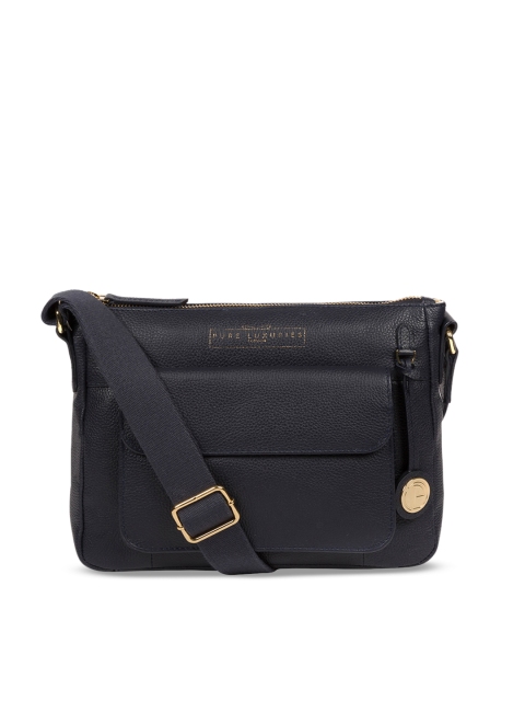 

PURE LUXURIES LONDON Women Navy Blue Solid Genuine Leather Tindall Sling Bag