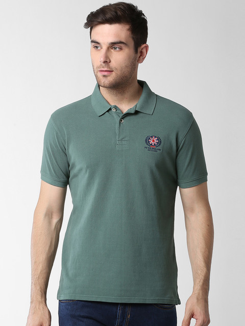 

Peter England Casuals Men Green Solid Polo Collar T-shirt