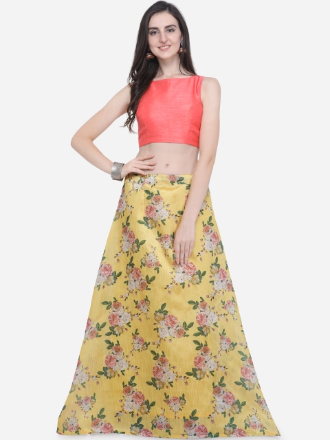 

Satrani Yellow & Peach Coloured Ready to Wear Lehenga with Unstitched Blouse