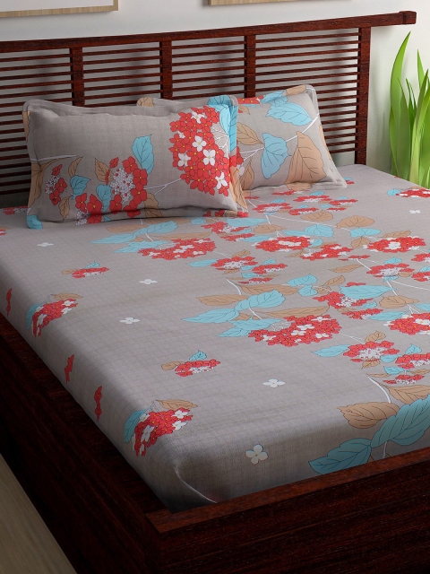 

Story@home Grey & Red Floral 240 TC 1 Double Bedsheet with 2 Pillow Covers