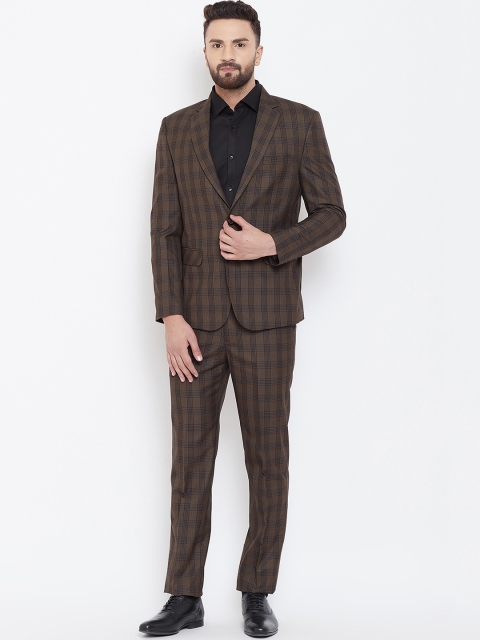 

Canary London Men Brown Checked Slim-Fit Two-Piece Suit