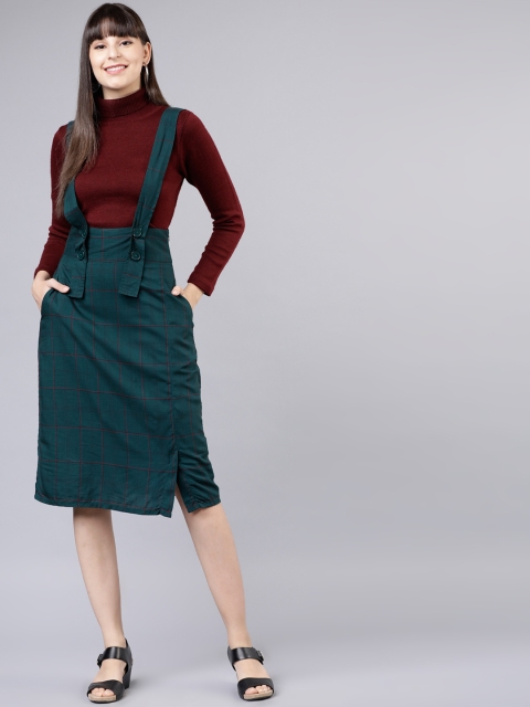 

Tokyo Talkies Women Green Checked Knee-Length Straight Skirt