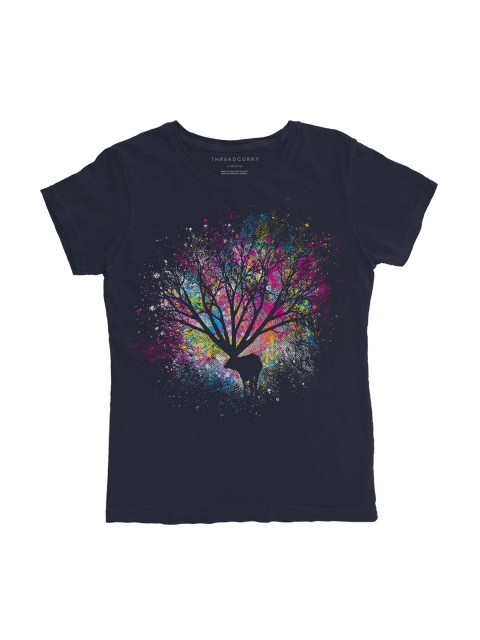 

THREADCURRY Girls Navy Blue Printed Round Neck T-shirt