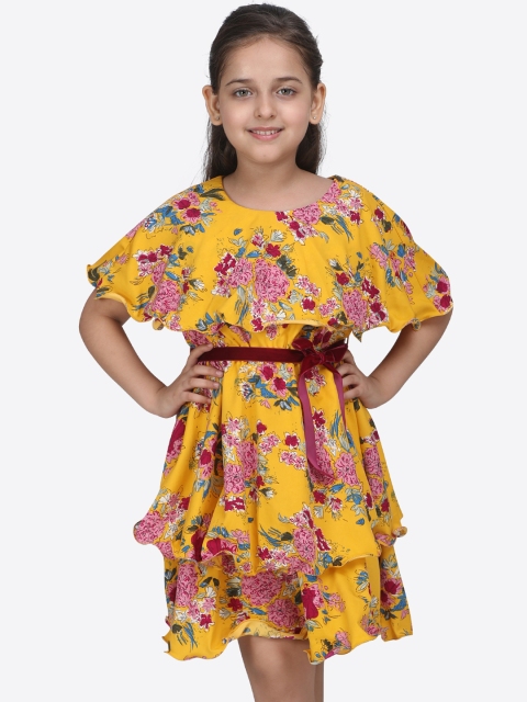 

CUTECUMBER Girls Multicoloured Floral Printed Fit and Flare Dress, Multi