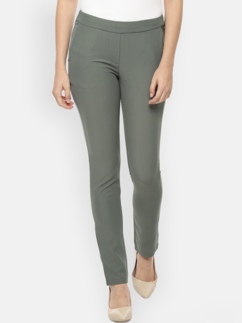 

Allen Solly Woman Olive Green Solid Regular Fit Treggings