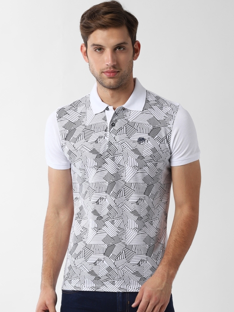 

Peter England Casuals Men White Striped Polo Collar T-shirt