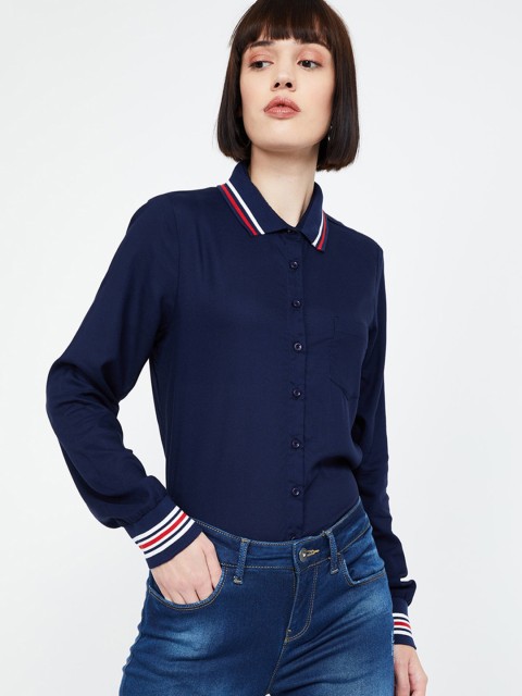 

Fame Forever by Lifestyle Women Navy Blue Solid Shirt Style Top