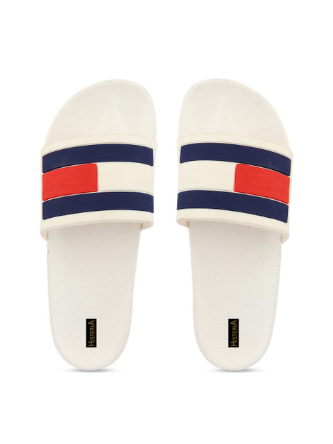 

Histeria Men White & Blue Printed Sliders