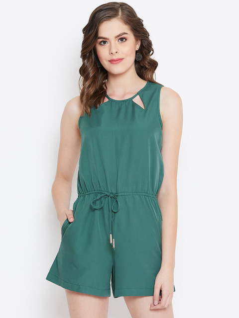 

PURYS Women Green Solid Playsuit