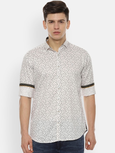 

V Dot Men White Slim Fit Printed Casual Shirt