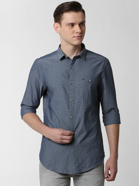 Peter England Casuals Men Grey Slim Fit Self Design Casual Shirt