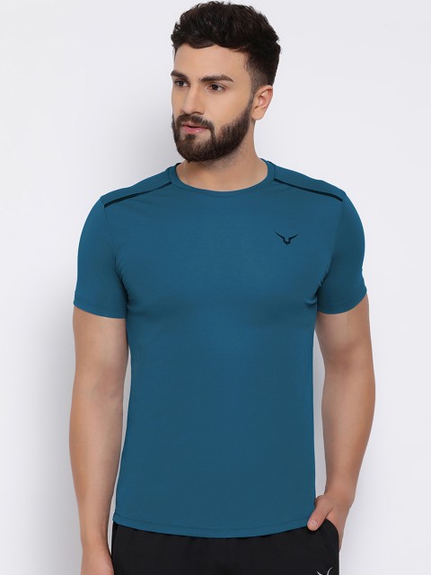 

Invincible Men Teal Blue Solid Round Neck T-shirt