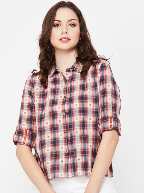 

Fame Forever by Lifestyle Women Beige Checked Shirt Style Top