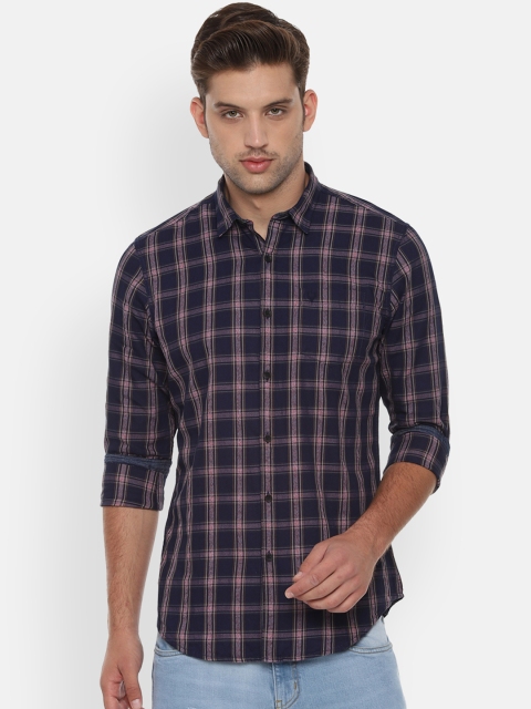 

Solly Jeans Co. Men Navy Blue Regular Fit Checked Casual Shirt