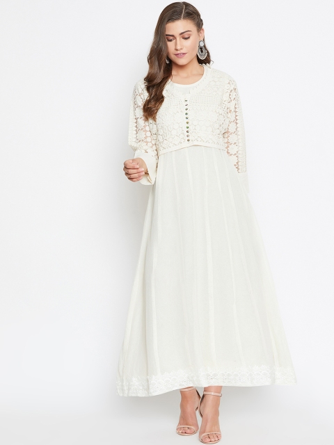 

Castle Women Off-White Woven Design Anarkali Kurta