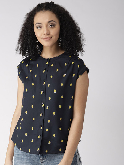 

QUIERO Women Navy Blue Printed Shirt Style Top