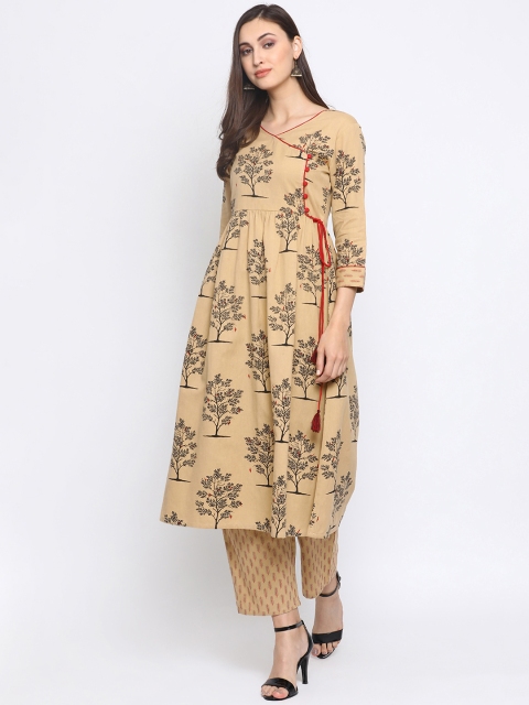 

Azira Women Beige & Red Printed Kurta with Palazzos