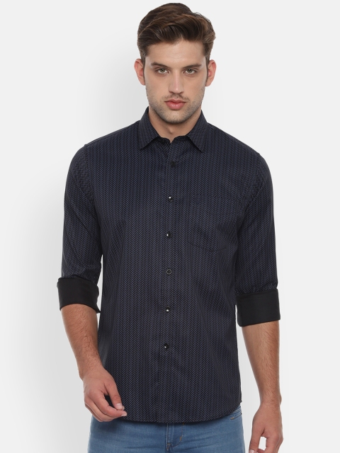 Allen Solly Men Black & Navy Blue Slim Fit Printed Casual Shirt