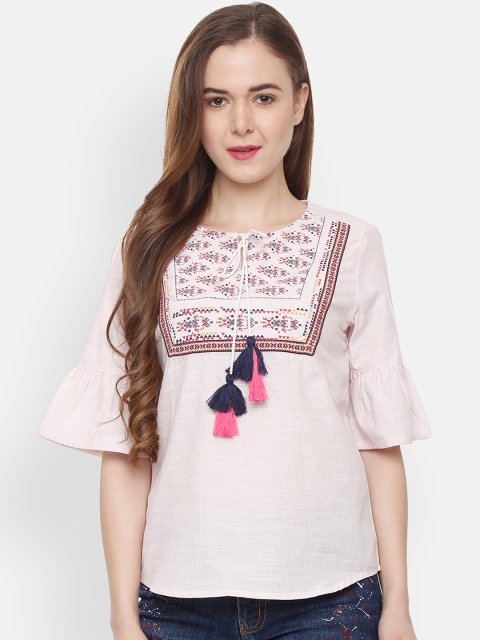 

People Women Beige Printed A-Line Pure Cotton Top