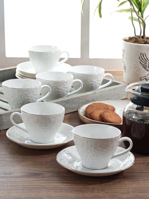 

CLAY CRAFT Set Of 6 White Bone China Cups and Saucers Set
