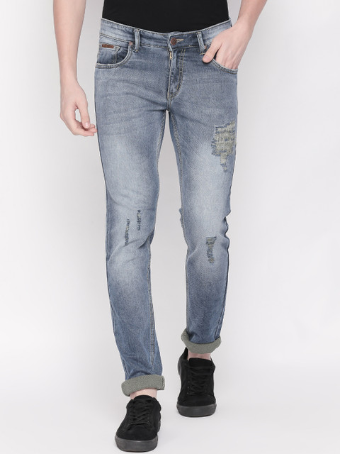 

BOLTS and BARRELS Men Blue Slim Fit Low-Rise Mildly Distressed Stretchable Jeans
