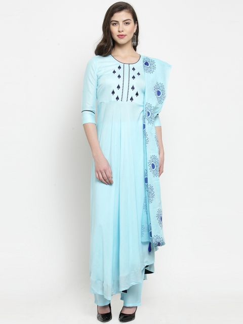 

WESTCLO Women Blue Solid Kurta with Trousers & Dupatta