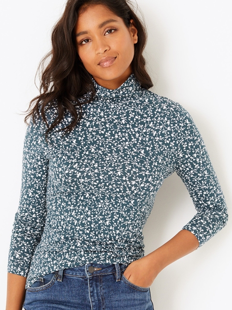 

Marks & Spencer Women Blue Printed Top