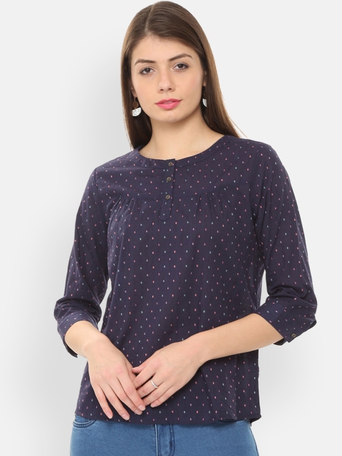

People Women Navy Blue Printed A-Line Top