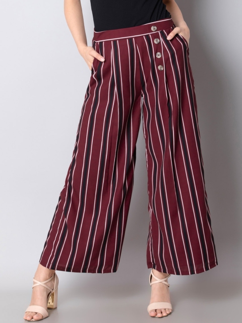 

FabAlley Women Maroon & Black Straight Fit Striped Culottes