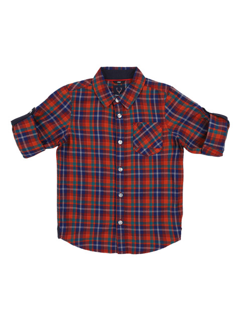 

Allen Solly Junior Boys Multicoloured Slim Fit Checked Casual Shirt, Multi