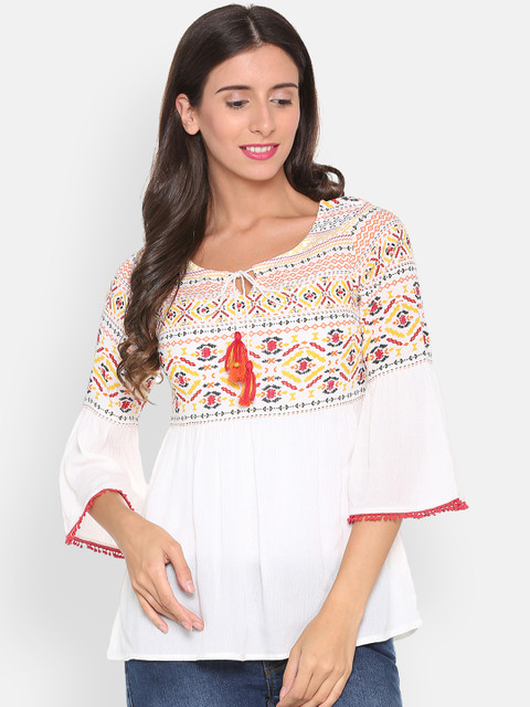 

People Women White Printed A-Line Top