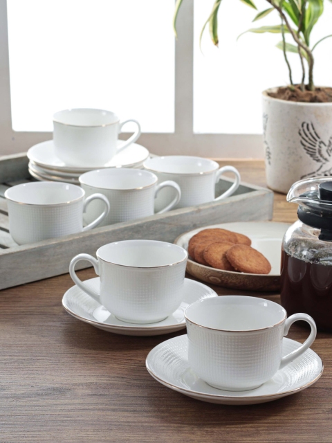 

CLAY CRAFT Set Of 6 White Bone China Cups and Saucers Set