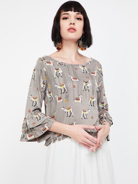 

Colour Me by Melange Women Grey Printed A-Line Top