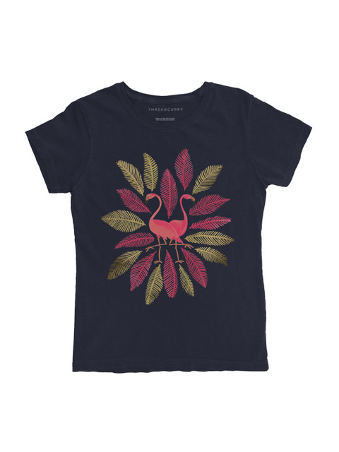 

THREADCURRY Girls Navy Blue Printed Round Neck T-shirt