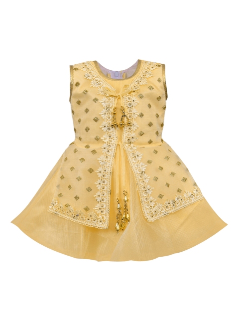 

Wish Karo Girls Self Design Beige Fit and Flare Dress
