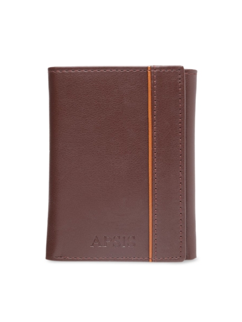 Apsis Men Brown Solid Three Fold Wallet