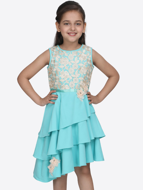 

CUTECUMBER Girls Self Design Green Fit and Flare Dress