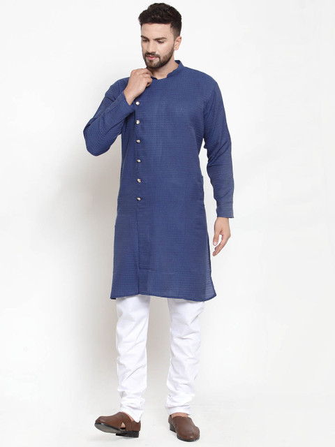 

Jompers Men Blue & White Self Design Kurta with Pyjamas