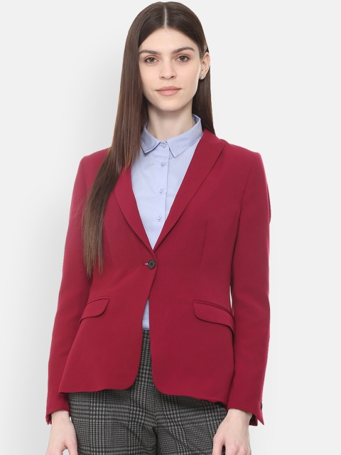 

Van Heusen Woman Maroon Solid Single Breasted Blazer