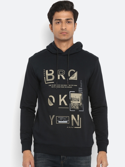 

Mufti Men Black Printed Hooded Sweatshirt