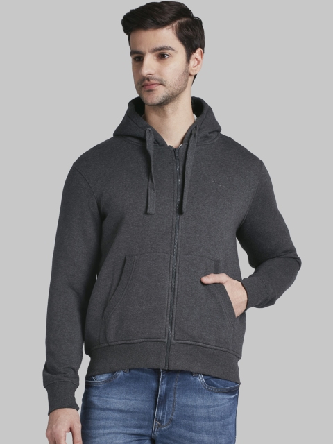 

Parx Men Grey Solid Hooded Sweatshirt