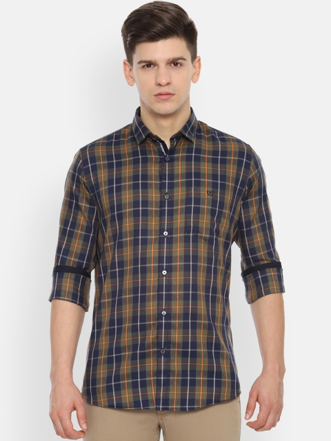 

Van Heusen Sport Men Navy Blue & Mustard Slim Fit Checked Casual Shirt
