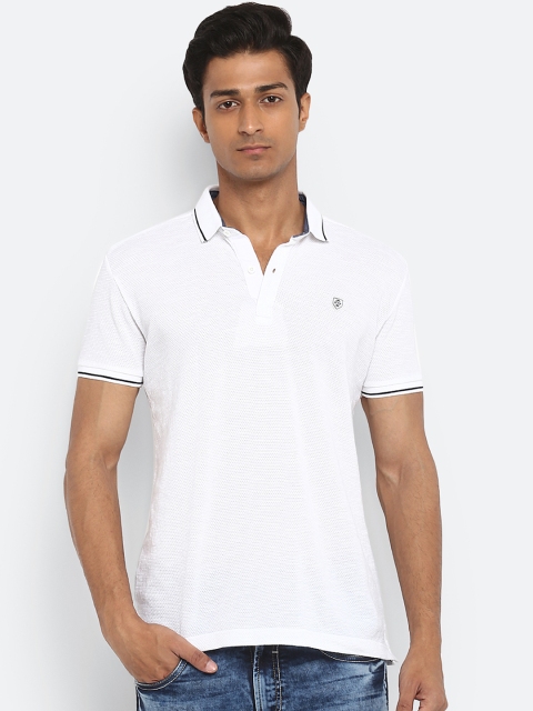 

Mufti Men White Self Design Slim Fit Polo Collar T-shirt