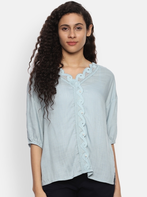 

Van Heusen Women Blue Self Design Top