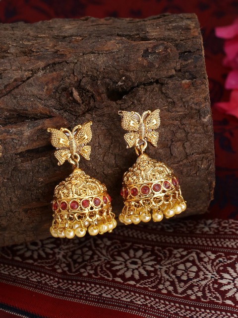 

Voylla Gold-Toned & Red Handcrafted Jhumkas