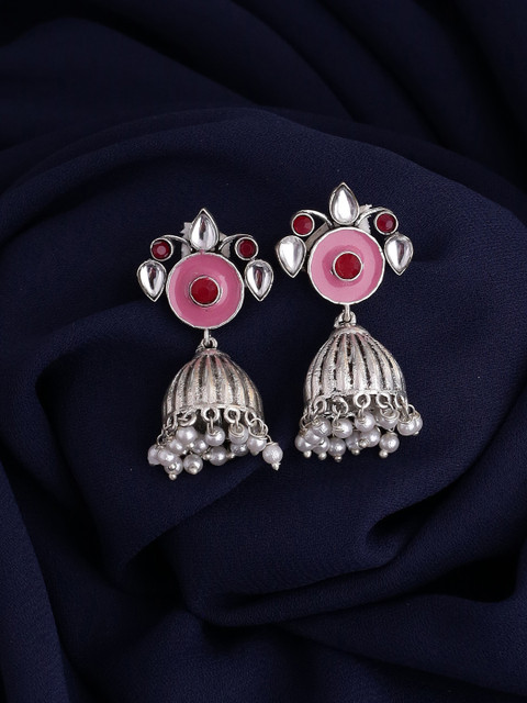 

Voylla Silver-Plated & Oxidised Dome Shaped Jhumkas